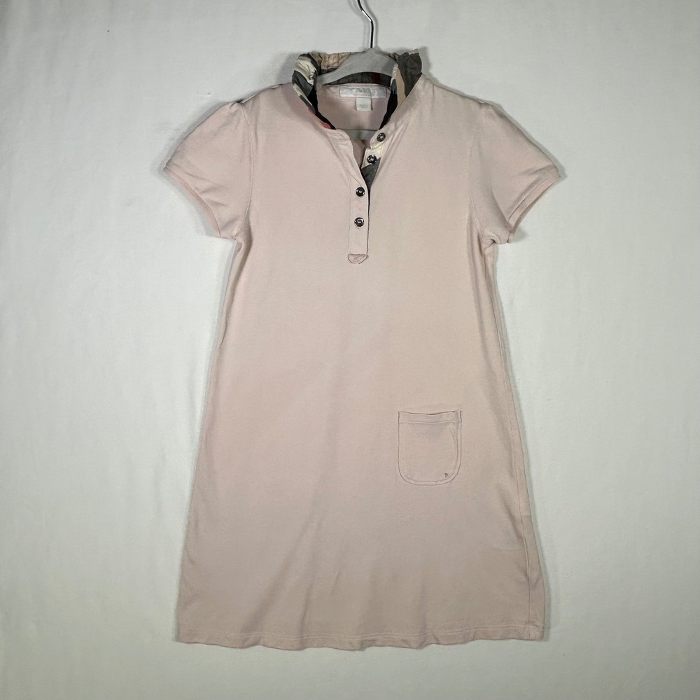 Burberry Children Girls Pink Pique Polo Dress Nova Check Trim Size 8Y 128cm